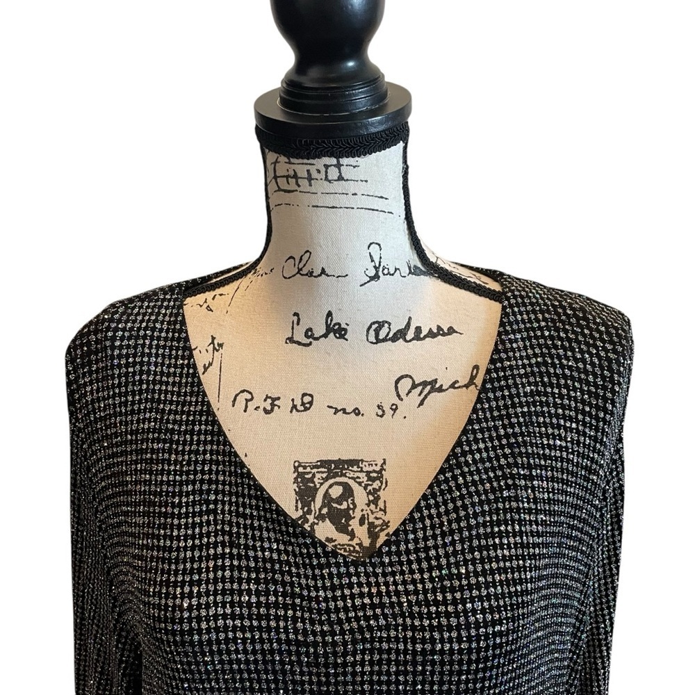 J.B.S. Ltd Tunic Blouse Black Size 2X Vintage Metallic Glitter Formal stretch - Picture 2 of 8